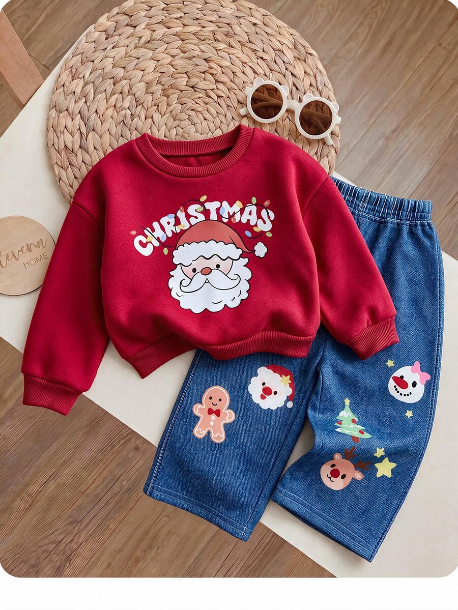 SHEIN طقم بلوزة رياضية وسروال مطبوع برسومات كرتونية للبنات الصغيرات - متعدد الألوان - مشاهدة 1