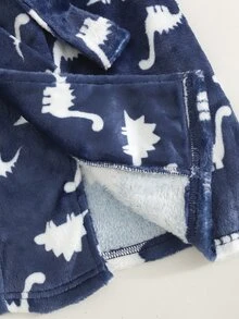 Cozy Pixies 小男孩休閒舒適兒童百搭恐龍印花毛絨布家居服睡袍浴袍海灘度假秋季 - 寶藍色 - 查看 6