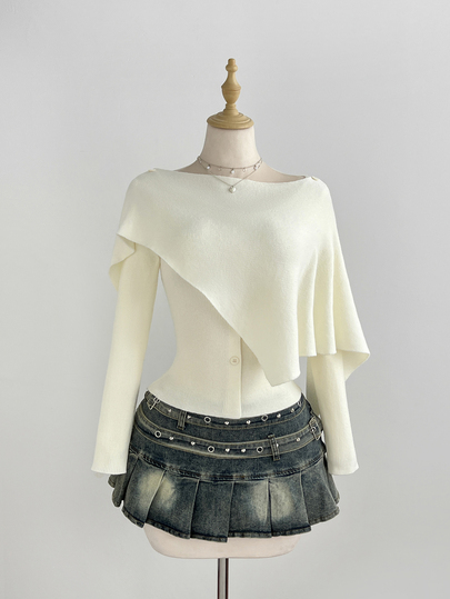 Elamini Cárdigan de punto para mujer de otoño/invierno, color liso, favorecedor de cintura, efecto adelgazante, asimétrico 2 en 1, casual, elegante, vintage y dulce