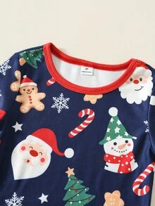 SHEIN 2件組男孩秋冬聖誕圖案藍色居家服與長褲套裝，修身版型，睡衣套裝，男孩聖誕套裝 - 彩色 - 查看 3