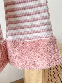 SHEIN 2件組幼女上衣+喇叭褲，甜美粉白條紋毛絨長袖小高領，假日秋季公主芭蕾喇叭褲 - 粉色 - 查看 5