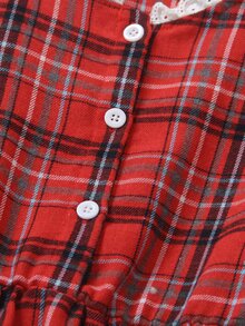 DAZY Đầm thường ngày cho bé gái họa tiết kẻ caro đỏ viền ren, xuân/thu - Đỏ - Xem 4