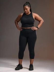 Powerista Plus Size Seamless Ribbed Tank Top Women Racerback Open Back Breathable Workout Yoga Vest Fall Black - Black - View 6