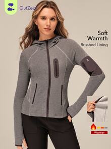 OutZeal Women Sports Jacket Gym Workout Yoga Slim-Fit Zip Up Hooded Thermal Winter Jacket - Grey - View 1