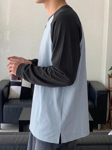 DAZY 春秋款男士多色拼接插肩袖長袖T恤 - 彩色 - 查看 9