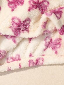 SHEIN Tween Girl Knit Faux Fur Stand Collar Bow Pattern Loose Casual Sweatshirt - Multicolor - View 6