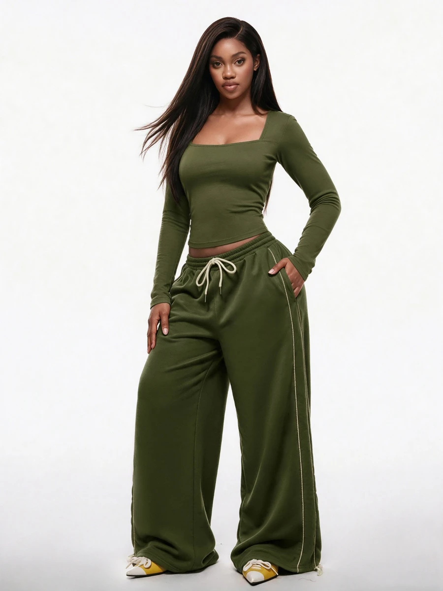 Vadaroq Summer Sport Casual Logo Pattern Baggy Sweatpants - Green - View 1