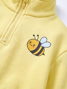 Cozy Pixies Babygirl 秋冬抓絨個性化時尚刺繡字母拉鍊連帽外套與長褲 2 件套，適合外出及其他場合 - 彩色 - 查看 4