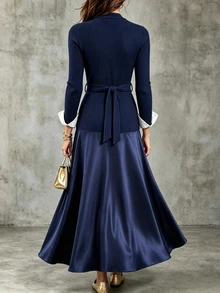 Breezaya Women's Luxury Business Style Button Ribbed Dress - Royal Blue - View 2