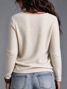 Linhara CURVE Plus Size Women's Solid Color Cowl Neck Casual Daily T-Shirt - Apricot - View 2