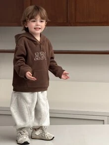 DAZY Infant (Boy) Solid Color Casual Mesh Texture Korean Style Hoodie Sweatshirt - Coffee Brown - View 3