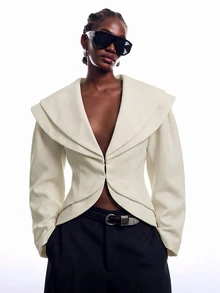 LYSMO Women's Elegant Lapel Long Sleeve Blazer - Apricot - View 1