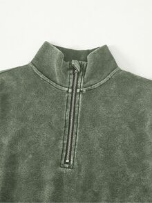 SHEIN 青少年女孩秋季套裝 1/4 拉鍊寬鬆運動衛衣與運動長褲套裝 寬鬆版型 返校季休閒街頭風 學生深灰色 - 軍綠色 - 查看 5