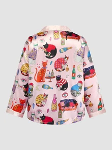Chillnights Plus Size Women's All-Over Print Long Sleeve Top And Pants Casual Daily Home Sleepwear Set - Multicolor - View 6