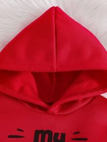 SHEIN Tweengirs 男童 2 件套字母圖案連帽衛衣與鬆緊腰運動長褲休閒套裝，適合秋冬校園返校穿搭 - 紅色 - 查看 4