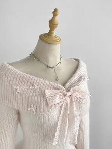 Elamini Women's Sweet Bow Decor Sweater Dress - Apricot - View 5