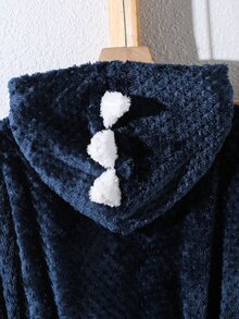 SHEIN 青少年男孩毛絨復古長袖連帽睡袍居家服 - 藍色 - 查看 3