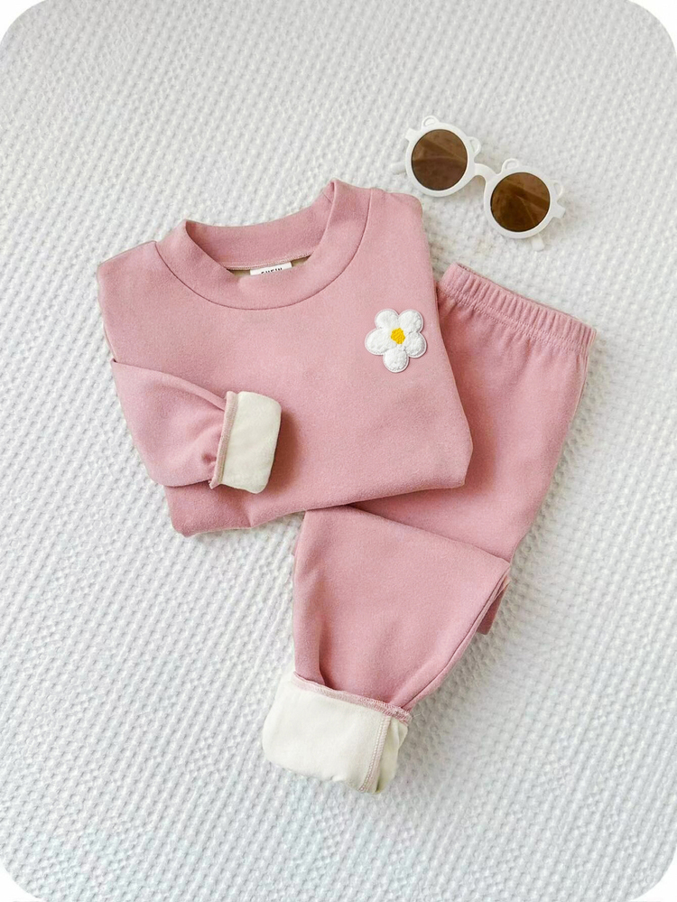SHEIN Young Girl Snug Fit Cute Cat Double-Sided Cashmere Long Sleeve Pants Soft Comfortable Thermal Lined Autumn/Winter 2 Pieces Set - Multicolor - View 1