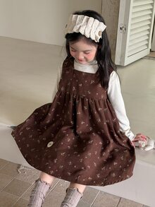 DAZY Young Girl) Polka Dot Sleeveless Round Neck Casual Autumn/Winter Dress - Coffee - View 3