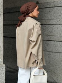 DAZY Women's Elegant Lapel Button Long Sleeve Jacket - Khaki - View 2