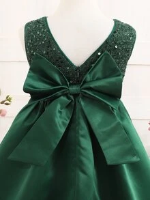 SHEIN Young Girl Sequin Pleated Kids Dress For Party, Ball, Festival - Green - View 4
