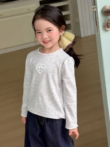 Dazy Kids 女童秋季圓領針織拼色條紋短袖T恤 - 淺灰色 - 查看 7