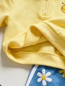 Cozy Pixies Babygirl 秋冬抓絨個性化時尚刺繡字母拉鍊連帽外套與長褲 2 件套，適合外出及其他場合 - 彩色 - 查看 6
