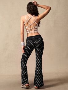 VARSIVA Women's Casual Striped Flared Pants With Waist Fold Over Leggings - Black and White - View 6
