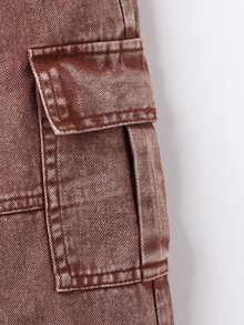 Boys' Vintage Distressed Brown Denim Cargo Pants, Loose Straight Leg Multi-Pocket Long Pants, American Street Style Versatile Comfortable Jeans, Suitable For All Seasons Outdoor Wear - Coffee Brown - View 5