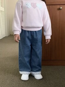 Dazy Kids Baby Girl Lace Trim Design Denim Jeans - Blue - View 9