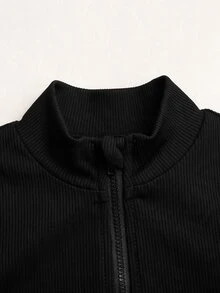 SHEIN Tween女孩秋冬時尚休閒運動純色 - 黑色 - 查看 7