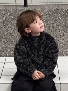 Dazy Kids Áo nỉ tay dài cảm giác lông cừu cho bé trai, mùa thu/đông - Màu xanh lá cây đậm - Xem 6