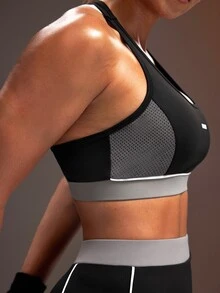 Powerista Women's Colorblock High Support Workout Sports Bra, Athletic Active Fitness Bra For Weight Training & HIIT, Sporty Athleisure Casual Everyday Wear - Black - View 4