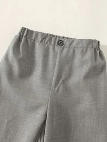 SHEIN 3件組兒童青少年男孩極簡剪影高級深皇家藍格紋西裝套裝，附深皇家藍領帶，適合婚禮季、派對及各種場合 - 灰色 - 查看 3