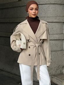 DAZY Women's Elegant Lapel Button Long Sleeve Jacket - Khaki - View 7