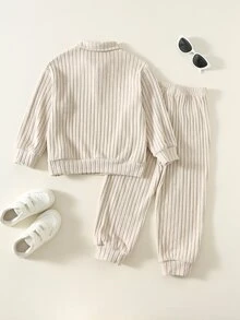 SHEIN 2件組兒童小男孩秋冬休閒 Polo 運動衫與長褲套裝，運動衫套裝，男孩套裝，秋冬套裝，校服套裝，Polo 套裝 - 彩色 - 查看 2