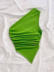 Soleia Women's Cotton Asymmetrical Hem One-Shoulder Top For Summer Vacation - Green - View 5