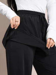 Veilorie Women's Solid Color Casual Versatile Daily Travel Sports Long Pants - Black - View 3