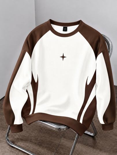 Daypath Sudadera de cuello redondo de ajuste regular para hombre con forro térmico, diseño de bloques de color retro americano, adecuada para uso casual diario, dirigida a jóvenes a la moda que buscan personalización y prefieren el estilo callejero americano y la paleta de colores vintage Maillard