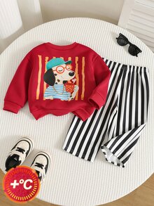 SHEIN 2件組男嬰秋冬字母印花衛衣與條紋長褲套裝 - 彩色 - 查看 3