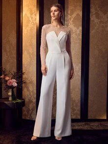 MOTF Soiréza WOMEN'S PEARL DECORATED COCKTAIL DRESS FASHION JUMPSUIT - White - View 4