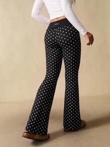 VARSIVA Women's Casual Striped Flared Pants With Waist Fold Over Leggings - Black and White - View 2