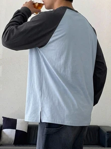 DAZY 春秋款男士多色拼接插肩袖長袖T恤 - 彩色 - 查看 6