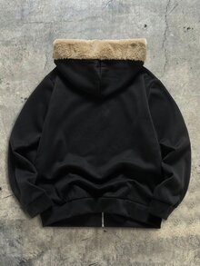 SHEIN 青少年男孩拉鍊人造毛拼接連帽秋季運動衫 - 彩色 - 查看 3