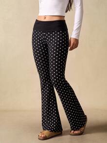 VARSIVA Women's Casual Striped Flared Pants With Waist Fold Over Leggings - Black and White - View 4