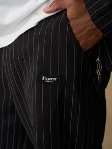 Emperor Men's Loose Striped Casual Suit Pants With Pockets - Black and White - View 7
