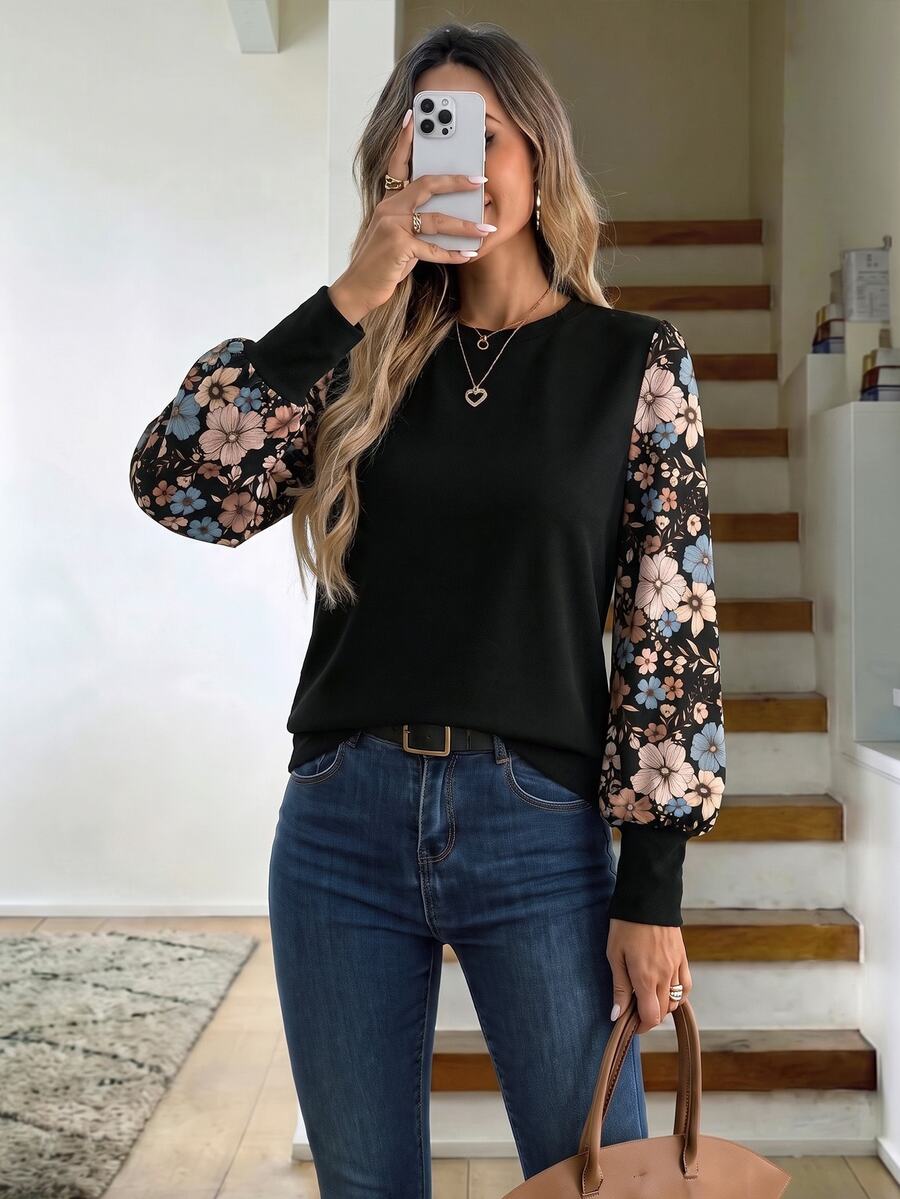 Easowa Women's Round Neck Lantern Sleeve Casual Commute Elegant Outing ...