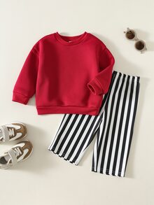 SHEIN 2件組男嬰秋冬字母印花衛衣與條紋長褲套裝 - 彩色 - 查看 2