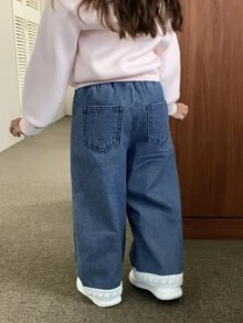 Dazy Kids Baby Girl Lace Trim Design Denim Jeans - Blue - View 2