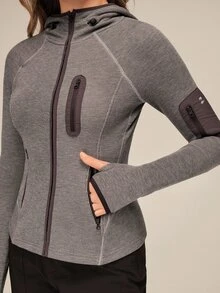 OutZeal Women Sports Jacket Gym Workout Yoga Slim-Fit Zip Up Hooded Thermal Winter Jacket - Grey - View 11